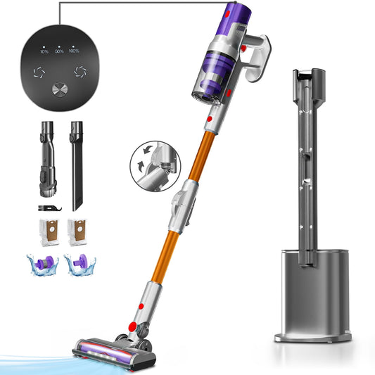KISSAIR Clean & Empty Cordless Stick Vacuum – Lightweight Cordless with HEPA Filter, Portable, Rechargeable, Auto-Empty System, Stick Vacuum for Pet Hair, Carpets & Hardfloor, Purple