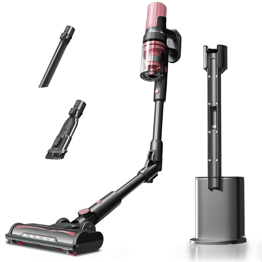 KISSAIR Cordless Vacuum Cleaner with Auto-Empty System, PowerDetect Clean & Empty, DuoClean Detect Nozzle & MultiFlex, Powerful Suction, HEPA Filter, Pet Hair Pickup, Carpets & Hardfloor, Pink