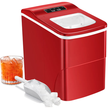 KISSAIR Counter top Ice Maker Machine, Compact Automatic Ice Maker,9 Cubes Ready in 6-8 Minutes, Portable Ice Cube Maker with Scoop and Basket, Perfect for Home/Kitchen/Office/Bar (Red)