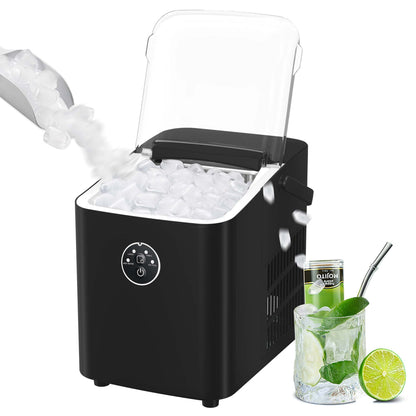 KISSAIR Countertop Ice Maker Portable Ice Machine, Basket Handle, Self-Cleaning Ice Makers, 26Lbs/24H, 9 Ice Cubes Ready in 6 Mins, S/L ice, for Home Kitchen Bar Party (Black)