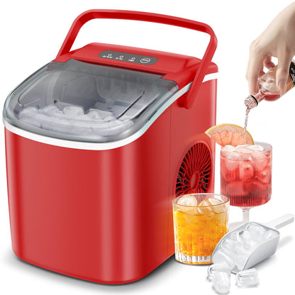 KISSAIR Countertop Ice Maker, Portable Ice Machine with Self-Cleaning, 26Lbs/24H, 9 Ice Cubes Ready in 6 Mins, for Home/Kitchen/Bar, Red