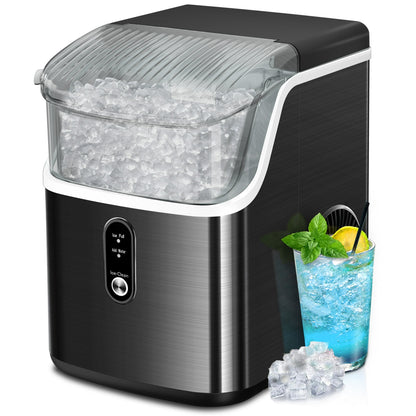 KISSAIR Nugget Ice Maker Countertop, 33lbs/24H, Self-Cleaning Function, Stainless Steel, Portable Sonic Ice Machine for Kitchen/Office, Black