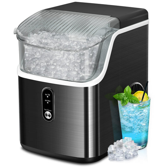 KISSAIR Nugget Ice Maker Countertop, 33lbs/24H, Self-Cleaning Function, Stainless Steel, Portable Sonic Ice Machine for Kitchen/Office, Black