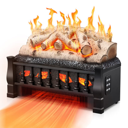KISSAIR Electric Fireplace Log Set Heater 21IN, Remote Control, Flame Brightness Adjustable,1500W Whitish Gray logs