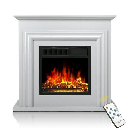 KISSAIR Electric Fireplace with Mantel Package Freestanding Fireplace Heater Corner Firebox with Log & Remote Control, 750-1500W, Lvory White