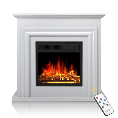 KISSAIR 36" Freestanding Electric Fireplace with Wood, Remote Control, For Rooms up to 400 Sq.Ft. Adjustable LED Flame & 2 Heating Settings, -White