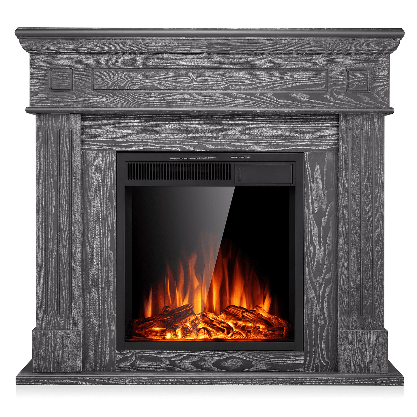 KISSAIR Electric Mantel Fireplace,Wood Package Surround,Freestanding,Adjustable Led Flame, Remote Control, 750W-1500W, Gray