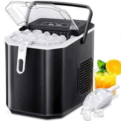 KISSAIR Ice Makers Countertop, Portable Ice Maker Machine with Self-Cleaning, 26Lbs/24H,9 Ice Cubes/8 Mins, Ice Bags, Ice Scoop, and Basket, Ice Maker for Home/Kitchen/Office/Party-Black