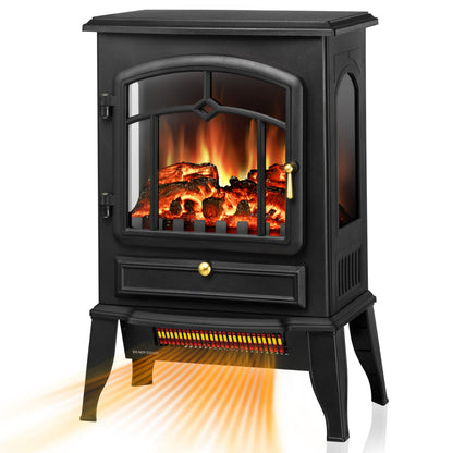 KISSAIR Infrared Electric Fireplace Stove, 15" Freestanding Fireplace Heater, Adjustable Brightness and Heating Mode, 1000W/1500W, Black