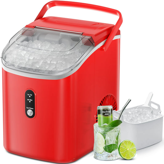 KISSAIR Nugget Ice Maker Countertop with Soft Chewable Pellet Ice, Portable Ice Machine with Handle, 34lbs/24H, One-Click Operation for Home/Party (Red)