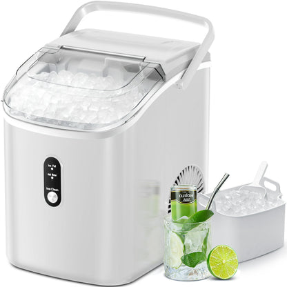 KISSAIR Nugget Ice Maker Countertop with Soft Chewable Pellet Ice, Portable Ice Machine with Handle, 34lbs/24H, One-Click Operation for Home/Party (White)