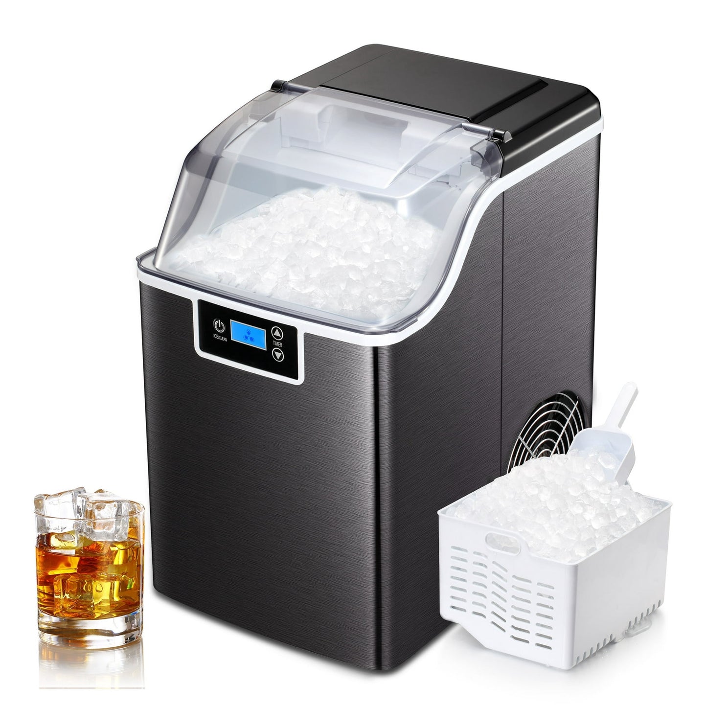 KISSAIR Nugget Ice Maker Countertop with Soft Chewable Pellet Ice, Self-Cleaning, LED Display, 44lbs/24H, Suitable for Home/Kitchen/Bar/Party-Black