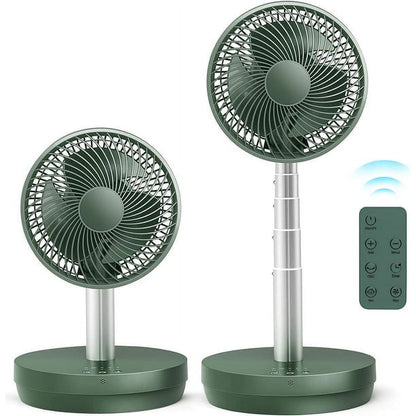 KISSAIR Portable Foldable Pedestal Fan - Rechargeable Battery, 10 Speeds, Remote Control - Green