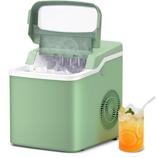 KISSAIR Portable Ice Maker Countertop, with Handle, One-Click Operation Ice Makers with Ice Scoop and Basket, for Kitchen/Office/Bar/Party-Green