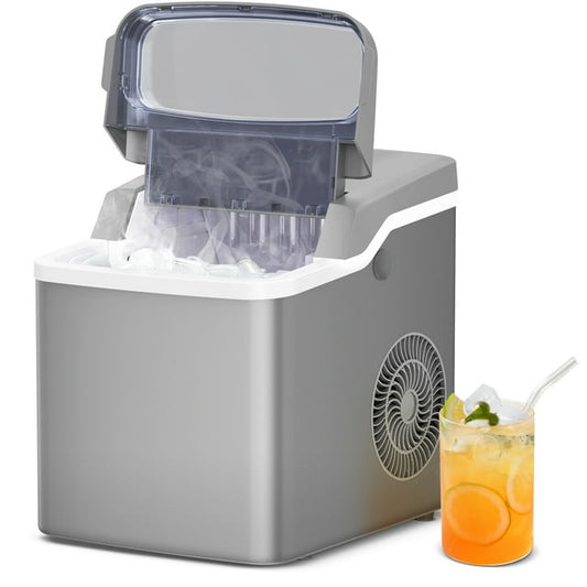 KISSAIR Portable Ice Maker Countertop, with Handle, One-Click Operation Ice Makers with Ice Scoop and Basket, for Kitchen/Office/Bar/Party/Grey