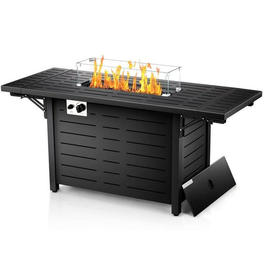 KISSAIR Propane Fire Pit,54 Inch,50,000 BTU, Lid, Rain Cover, Tempered Glass Wind Guard(Black)