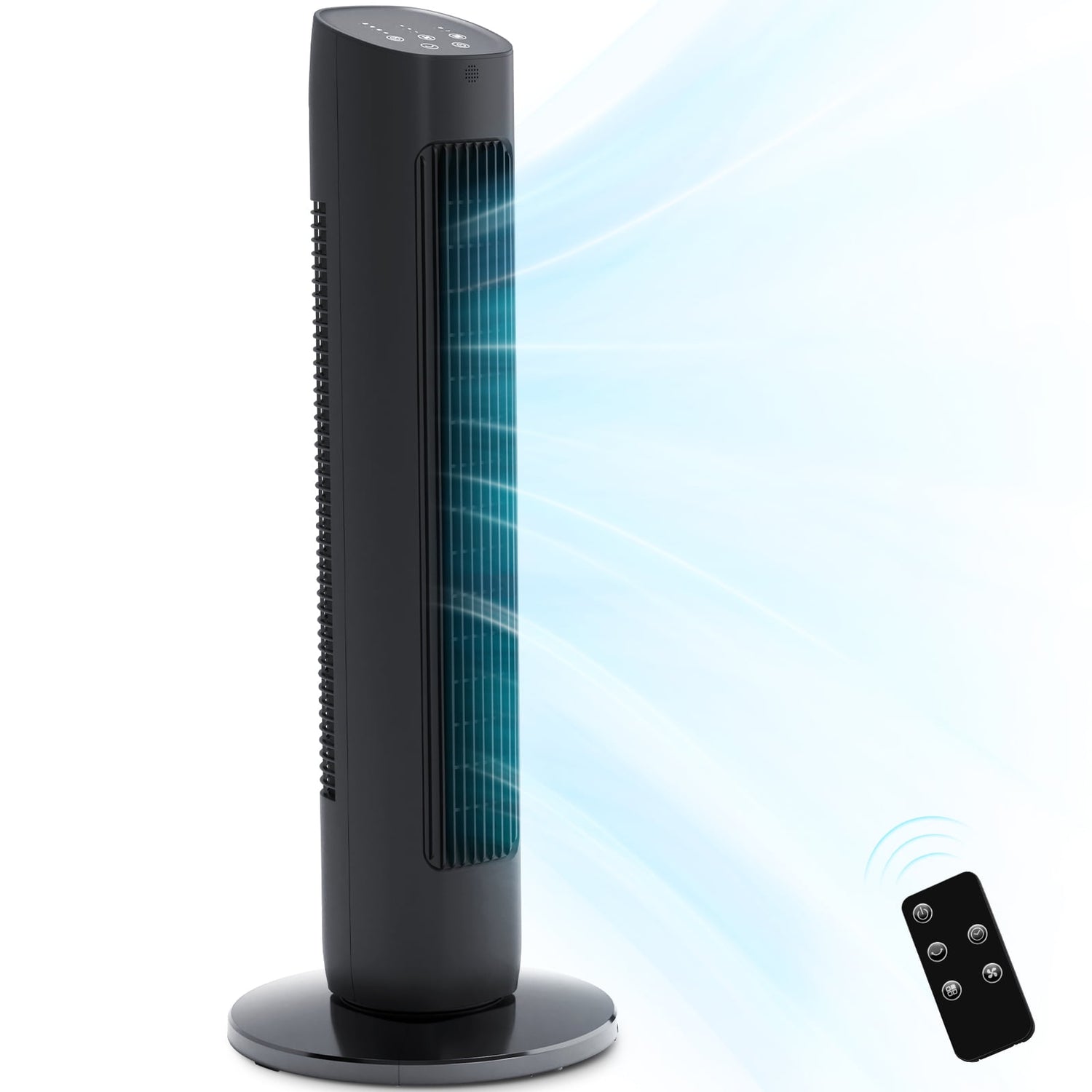 KISSAIR 30" Bladeless Tower Fan with Remote, 3 Speeds, 2 Modes, 85° Oscillation, 15H Timer, LED Display, Quiet Cooling Fan for Bedroom & Office, Black