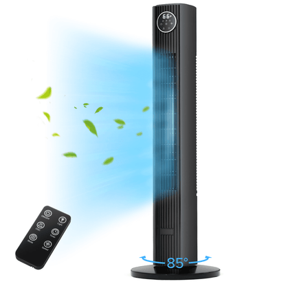 KISSAIR 35" Tower Fan for Home, 85° Oscillating Tower Fan, 4 Modes & 3 Speeds Standing Floor Fan with 12H Timer, Bladeless & Family-Safe Design with Remote Control, (Gray)