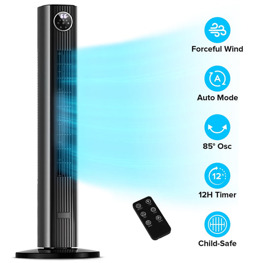 KISSAIR 35" Oscillating Tower Fan, Bladeless Floor Fan with Remote, 4 Modes & 3 Speeds, 12H Timer, Quiet & Family-Safe, LED Display, 85° Wide Cooling for Bedroom & Home (Gray)