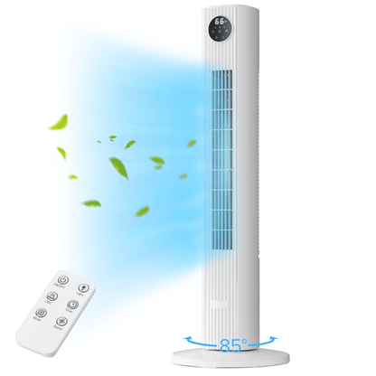 KISSAIR 35" Tower Fan for Home, 85° Oscillating Tower Fan, 4 Modes & 3 Speeds Standing Floor Fan with 12H Timer, Bladeless & Family-Safe Design with Remote Control, (White)