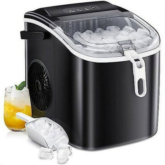 Kismile Portable Ice Maker Machine with Handle,26Lbs/24H,bullet-shaped ice cubes