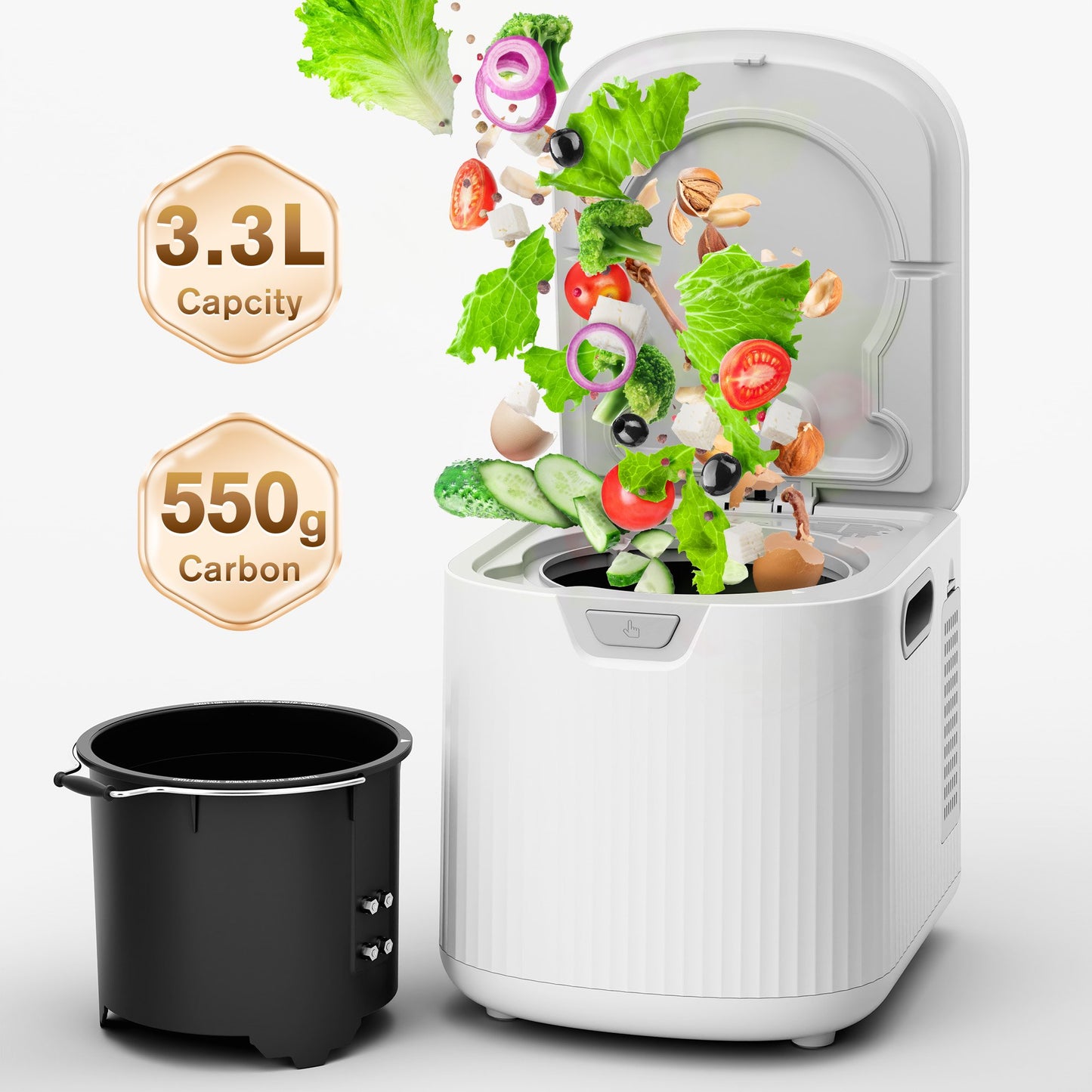 Kissair Smart Electric Composter for Kitchen, 3.3L Large Capacity Odorless Quiet Indoor Compost Bin 3-5 Hours Food Waste Composting for Gardening