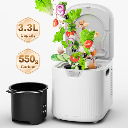 Kissair Smart Electric Composter for Kitchen, 3.3L Large Capacity Odorless Quiet Indoor Compost Bin 3-5 Hours Food Waste Composting for Gardening