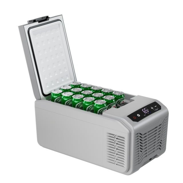 LHRIVER 16QT(15L) Portable Car Refrigerator -68°F~68°F, 12V/24V DC + 100-240V AC Smart Freezer/Cooler Car Fridge w/LCD Panel & Battery Protect for RV/Camping/Travel
