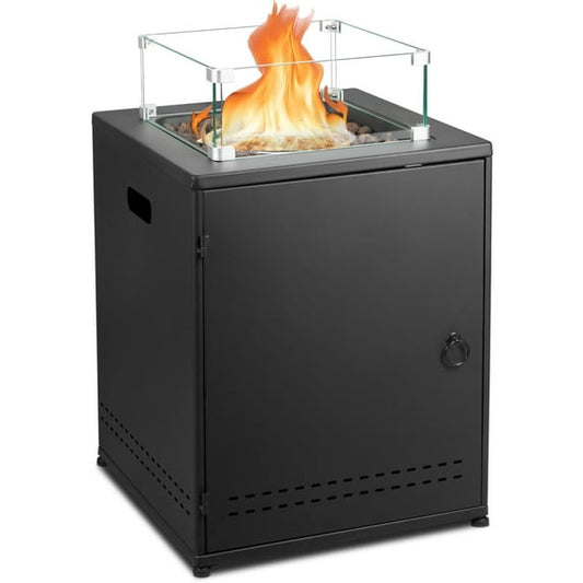 LHRIVER 22in Square Outdoor Fire Pit -Propane Metal Stove with Lava Rocks , 40000 BTU Heat Output, for Picnics/Bonfires/Patio Gardens