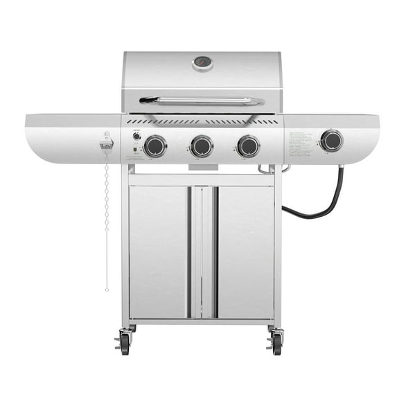 LHRIVER Stainless Steel BBQ Grill, 3 Burner Propane Gas Grill with Side Burner for Outdoor Cooking Patio Backyard