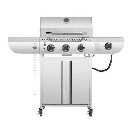 LHRIVER Stainless Steel BBQ Grill, 3 Burner Propane Gas Grill with Side Burner for Outdoor Cooking Patio Backyard
