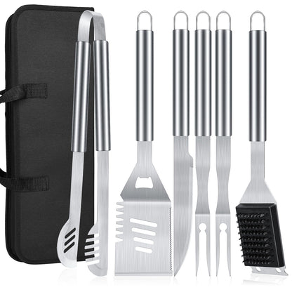 LHRIVER Stainless Steel BBQ Tool Grilling Accessories Kit with Bag for Camping, Kitchen