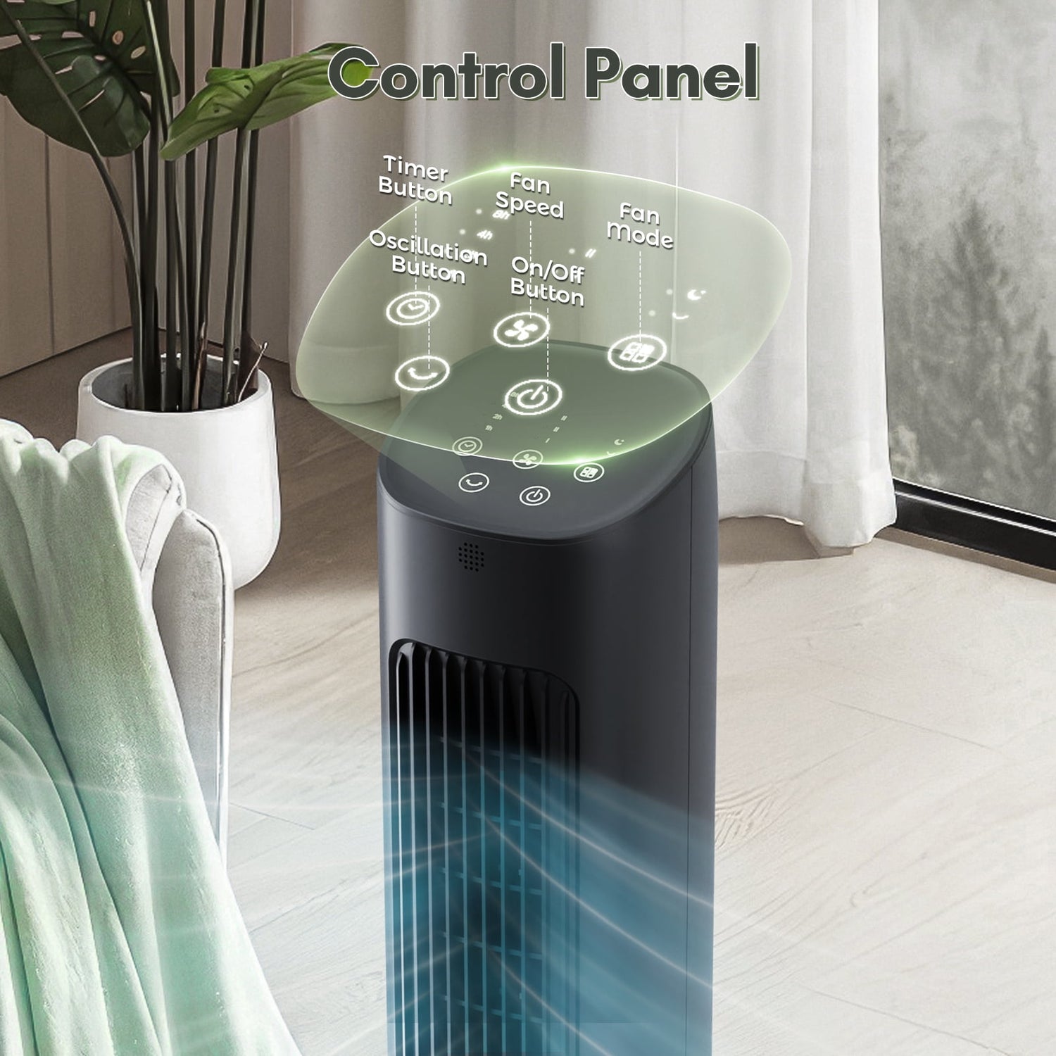 KISSAIR 30" Bladeless Tower Fan with Remote, 3 Speeds, 2 Modes, 85° Oscillation, 15H Timer, LED Display, Quiet Cooling Fan for Bedroom & Office, Black