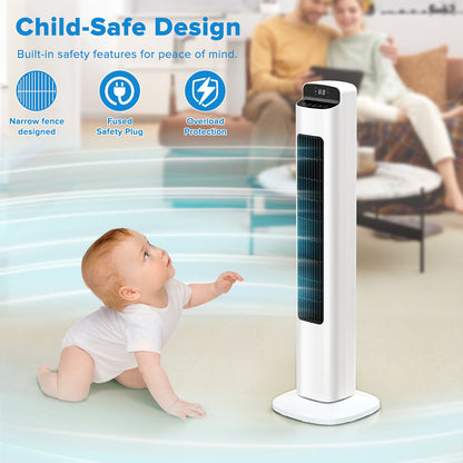 KISSAIR Ultra Quiet Tower Fan, 36 Inch Oscillating Fan with Remote Control, 5 Speed & 3 Modes, 12H Timer, 80° Wide-Angle Cooling for Large Bedroom, Office, Home - Easy Assembly, White