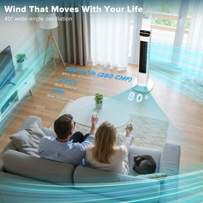 KISSAIR Ultra Quiet Tower Fan, 36 Inch Oscillating Fan with Remote Control, 5 Speed & 3 Modes, 12H Timer, 80° Wide-Angle Cooling for Large Bedroom, Office, Home - Easy Assembly, White