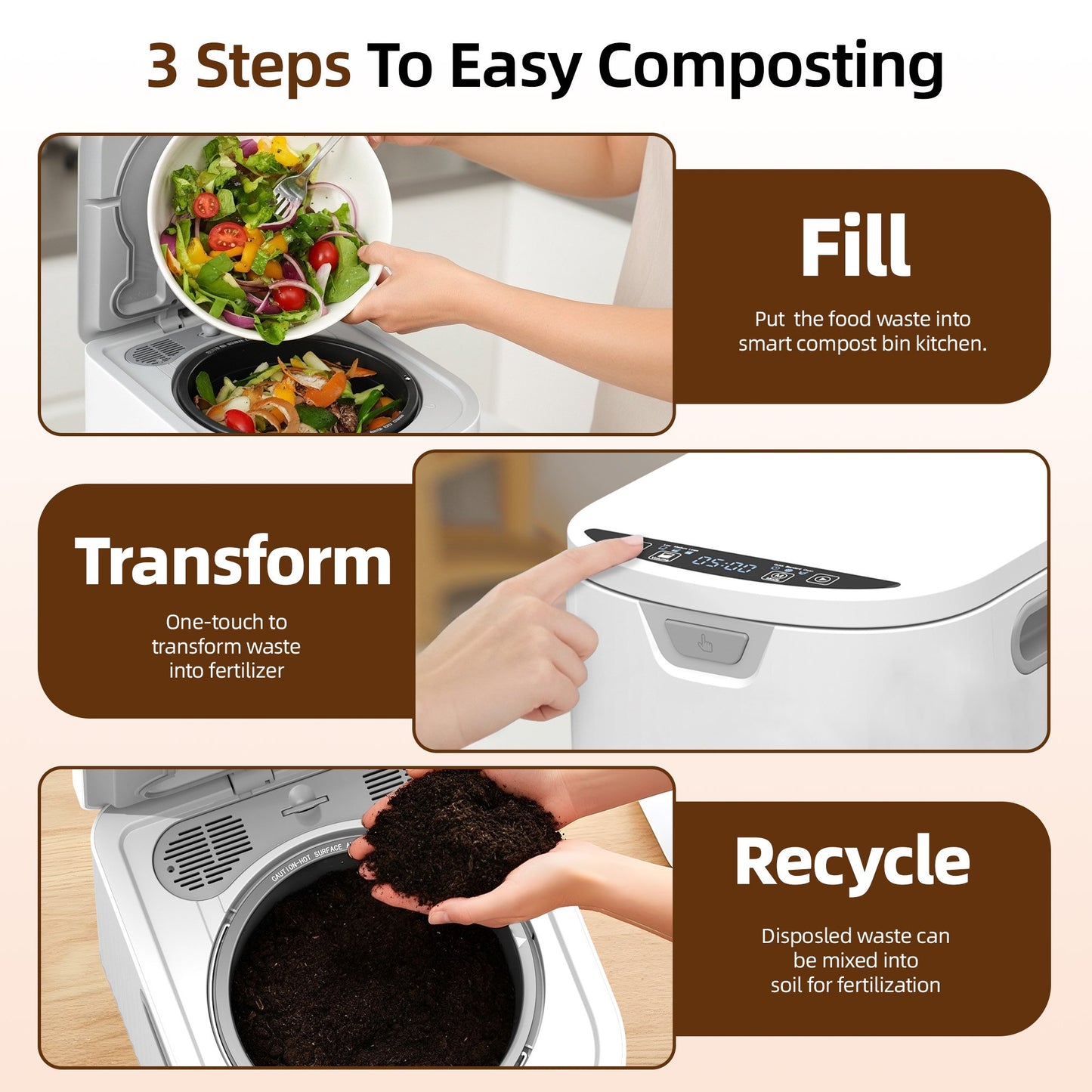 Kissair Smart Electric Composter for Kitchen, 3.3L Large Capacity Odorless Quiet Indoor Compost Bin 3-5 Hours Food Waste Composting for Gardening