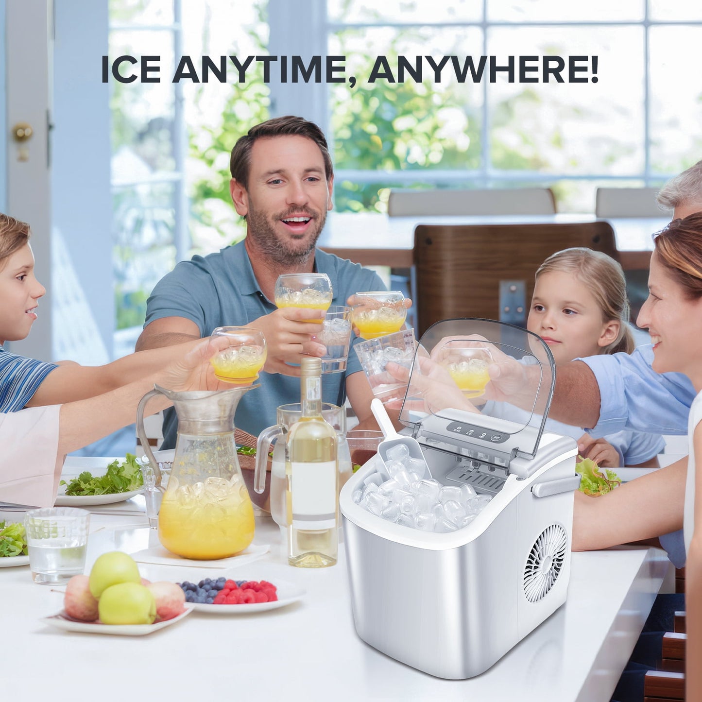 KISSAIR Countertop Ice Maker Portable Ice Machine with Handle, Self-Cleaning Ice Makers, 26Lbs/24H, 9 Ice Cubes Ready in 6 Mins for Home Kitchen Bar Party White