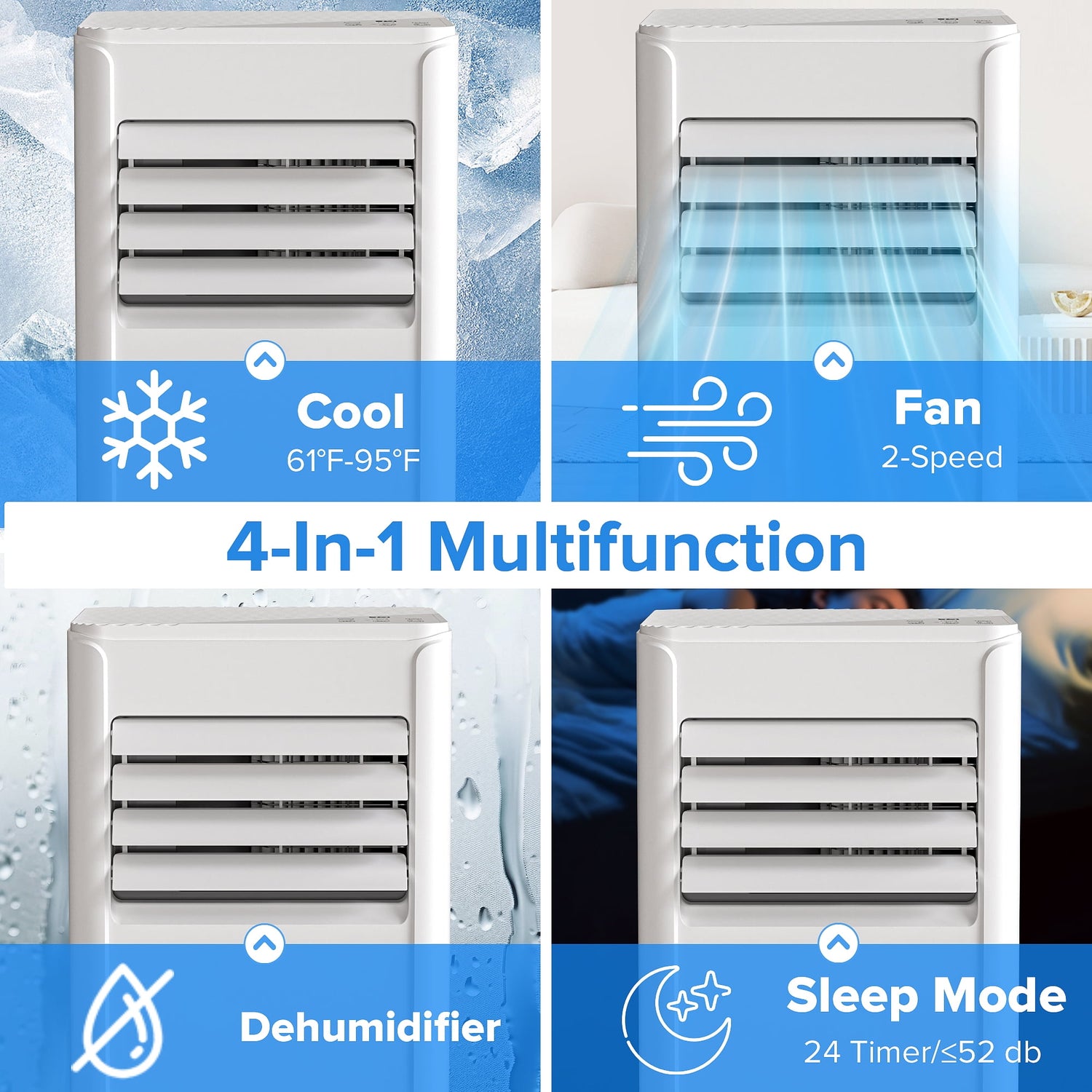 KISSAIR 10000 BTU Portable Air Conditioner, Dehumidifier, Fan, Sleep Mode, 4 in 1 AC with 24-Hour Timer