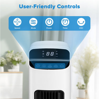 KISSAIR Ultra Quiet Tower Fan, 36 Inch Oscillating Fan with Remote Control, 5 Speed & 3 Modes, 12H Timer, 80° Wide-Angle Cooling for Large Bedroom, Office, Home - Easy Assembly, White