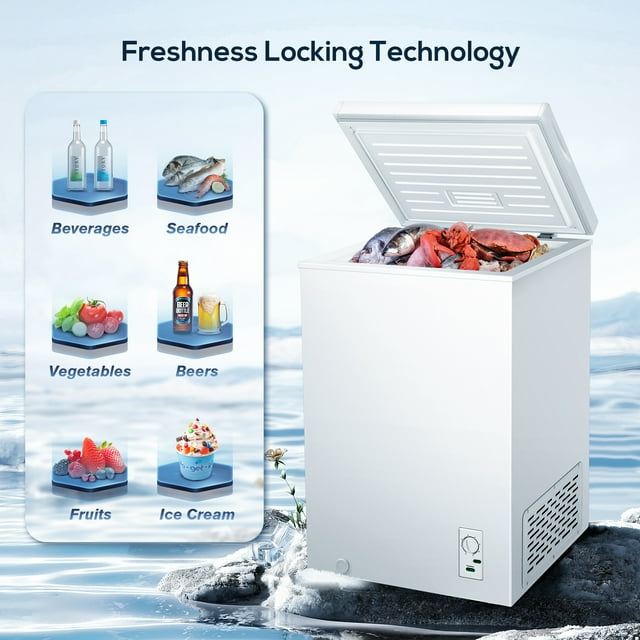 KISSAIR 3.4 Cubic Feet Chest Freezer with Free Standing Top Open Door Compact Freezer with Adjustable Temperature , White