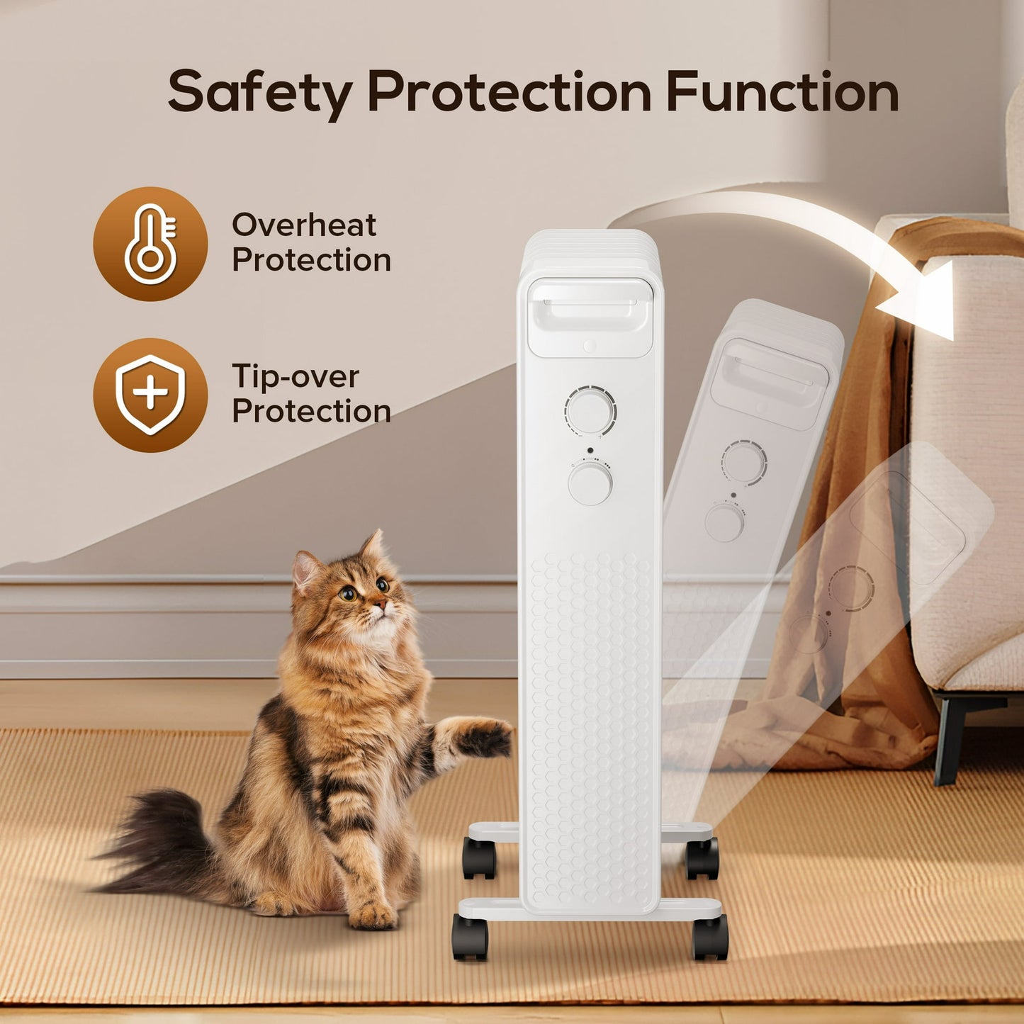 KISSAIR 1500W Oil Filled Radiator Space Heater, Adjustable Thermostat, Room Heater (White)