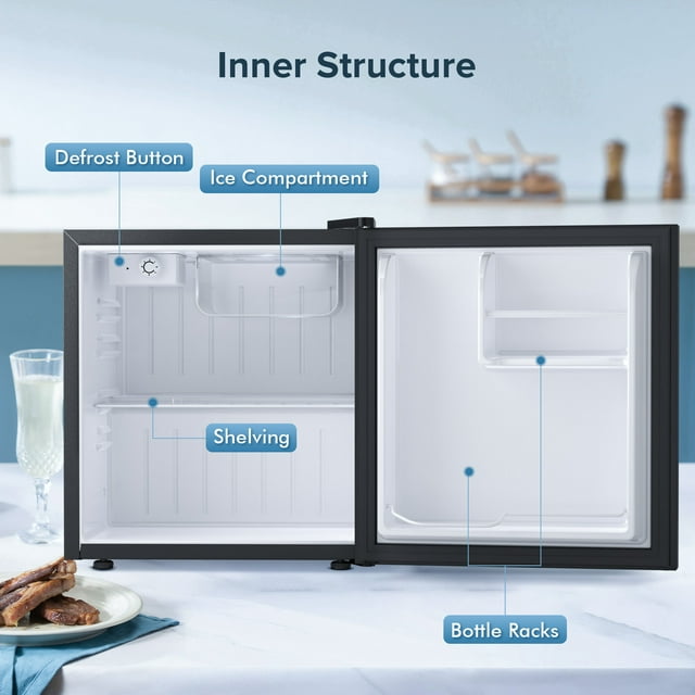 KISSAIR 1.6 cu.ft Compact Refrigerator Mini Fridge with Glass Door, Low Noise, Large Storage Space, Adjustable Temperature & Removable Shelves, Perfect for Kitchen/Living Room/Office/Apartment,-Black