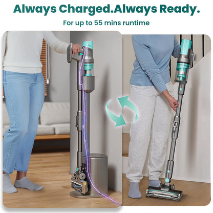 KISSAIR Cordless Vacuum Cleaner with Auto-Empty System, PowerDetect Clean & Empty, DuoClean Detect Nozzle & MultiFlex, Powerful Suction, HEPA Filter, Pet Hair Pickup, Carpets, Hardwood, Tiffany Green