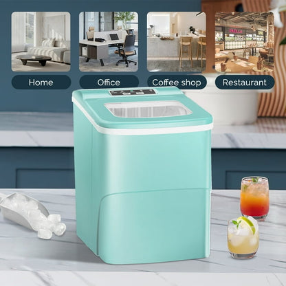 KISSAIR Countertop Ice Makers, 9 Pcs/6 Mins, 26Lbs/Day, Portable Ice Machine with Self-Cleaning, S/L Cubes Size, Suitable for Home/Bar/Office/Party, Green