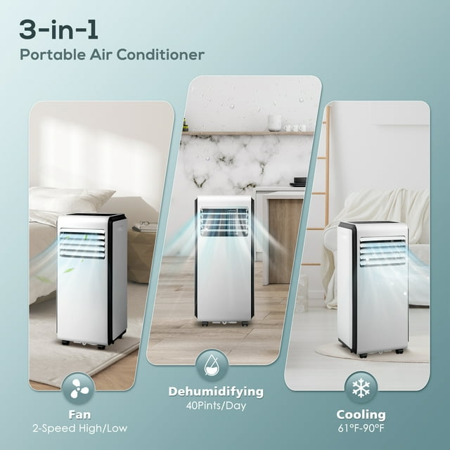 KISSAIR 6,000 BTU (10,000 BTU ASHARE) Portable Air Conditioner,Portable AC Built-in Cool, Dehumidifier&Fan 3-in-1 with 24H Timing,Room Air Conditioner with Remote Control for Bedroom/Living Room-White