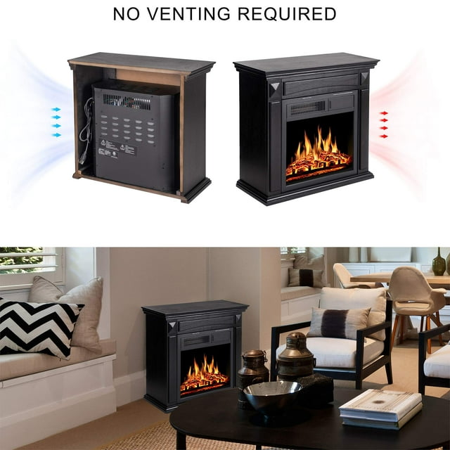 KISSAIR 26’’ Mantel Electric Fireplace Heater Small Freestanding Infrared Quartz Fireplace Stove Heater w/Log Hearth& Wood Surround Firebox, Adjustable Led Flame, Remote Control, 750W-1500W (Black)