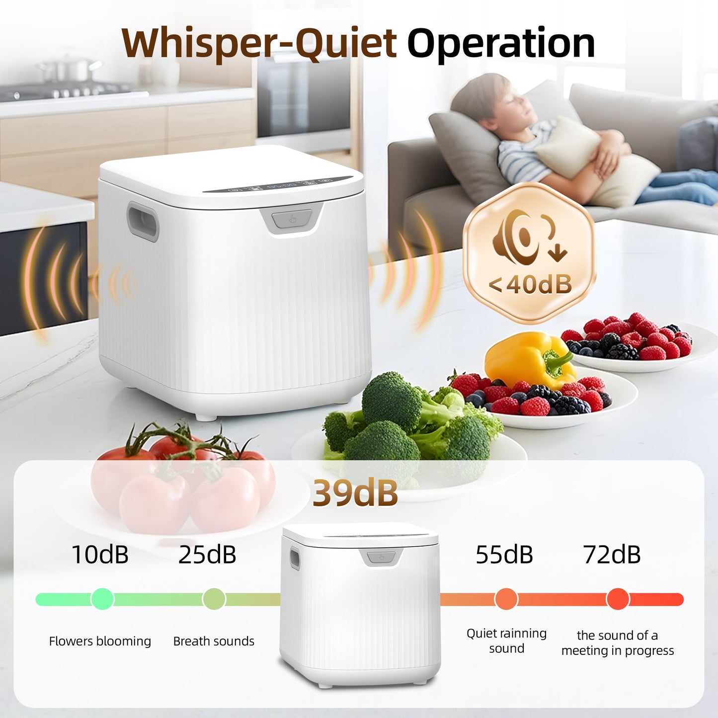 Kissair Smart Electric Composter for Kitchen, 3.3L Large Capacity Odorless Quiet Indoor Compost Bin 3-5 Hours Food Waste Composting for Gardening