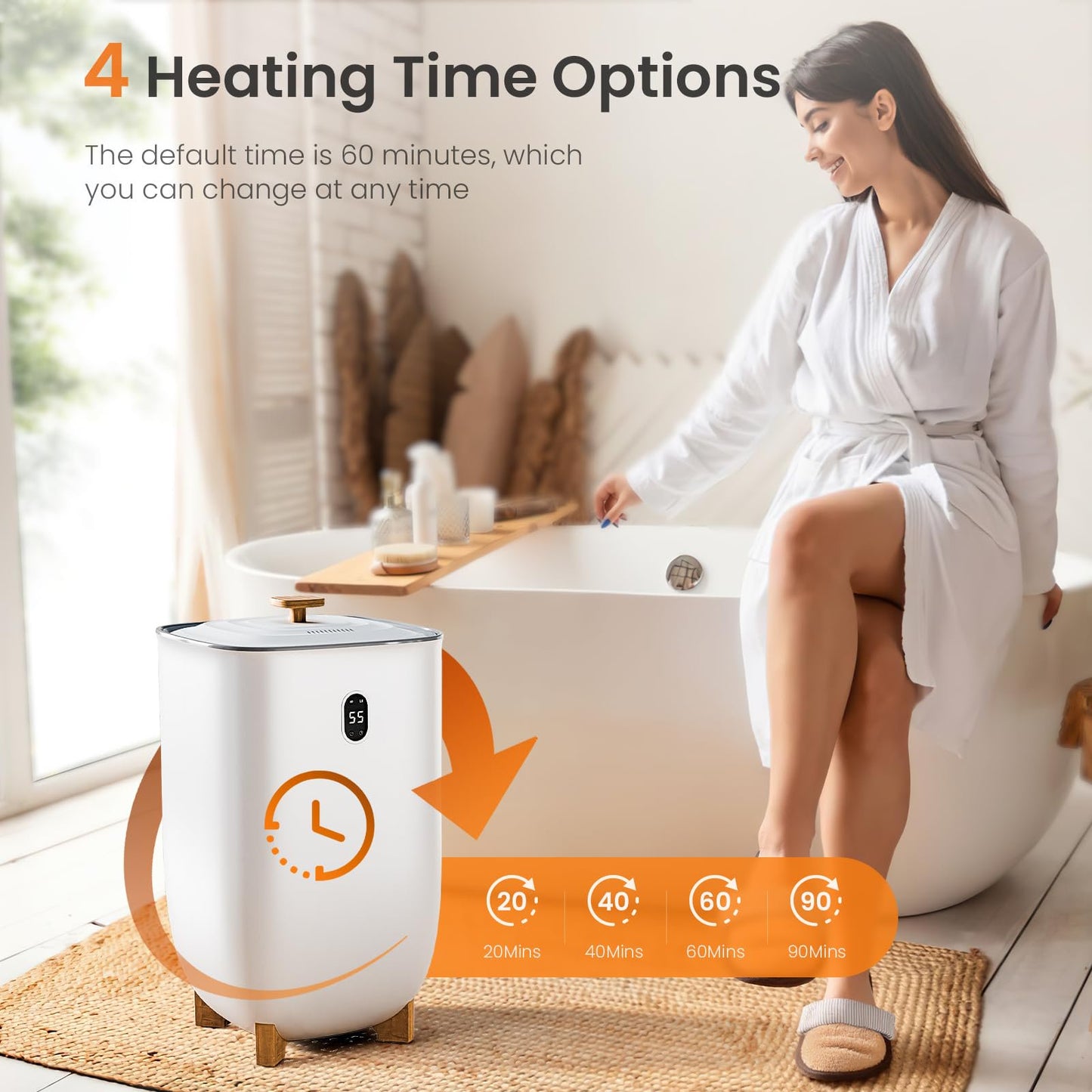 KISSAIR Towel Warmer, 40L Electric Hot Towel Warmer Bucket with 2 Heating Modes, Adjustable Timer, LED Display, Fragrance Holder