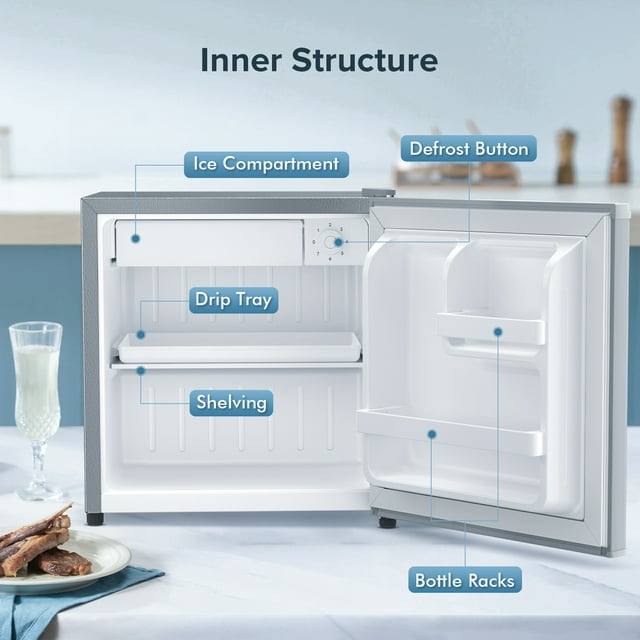 KISSAIR 1.7 cu.ft. Compact Refrigerator Mini Fridge with Freezer, Retro Style, Low Noise & Energy Saving, Adjustable Temperature, Perfect for Kitchen/Office/Apartment/Dormitory-Silver