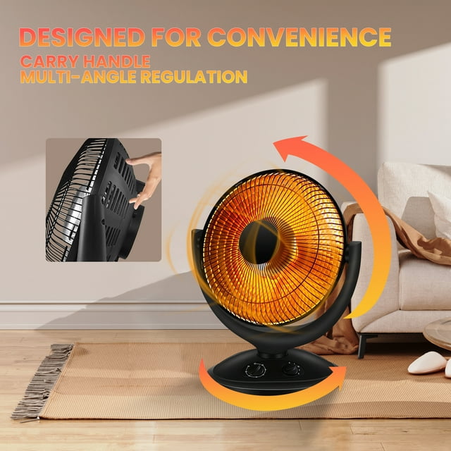 KISSAIR Radiant Dish Heater, Oscillating Space Heater with Timer, Overheat and Tip-over protection
